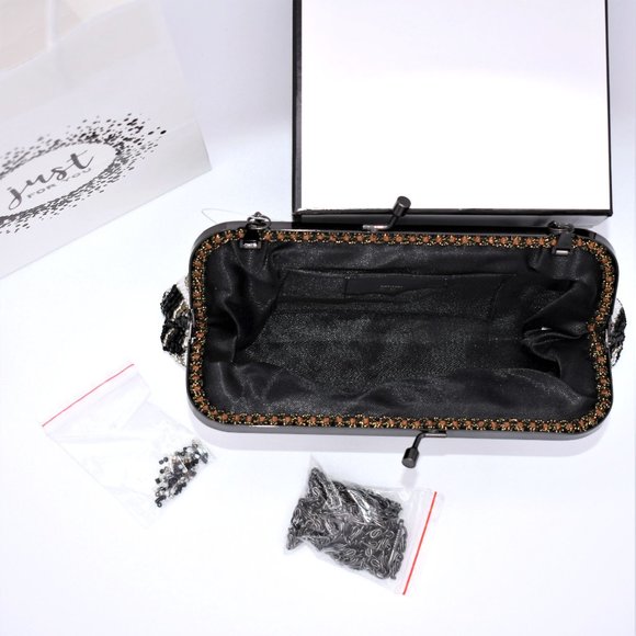 BLACK, WHITE & TRI-GOLD BEADED EVENING BAG - Picture 4 of 7